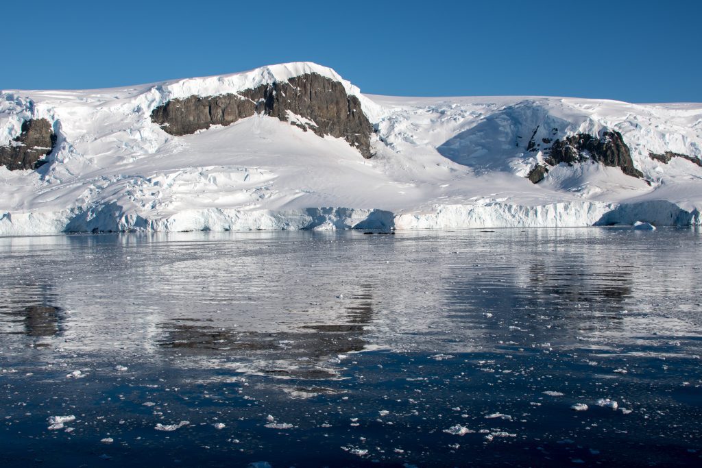 Glaciers flowing into the sea. 