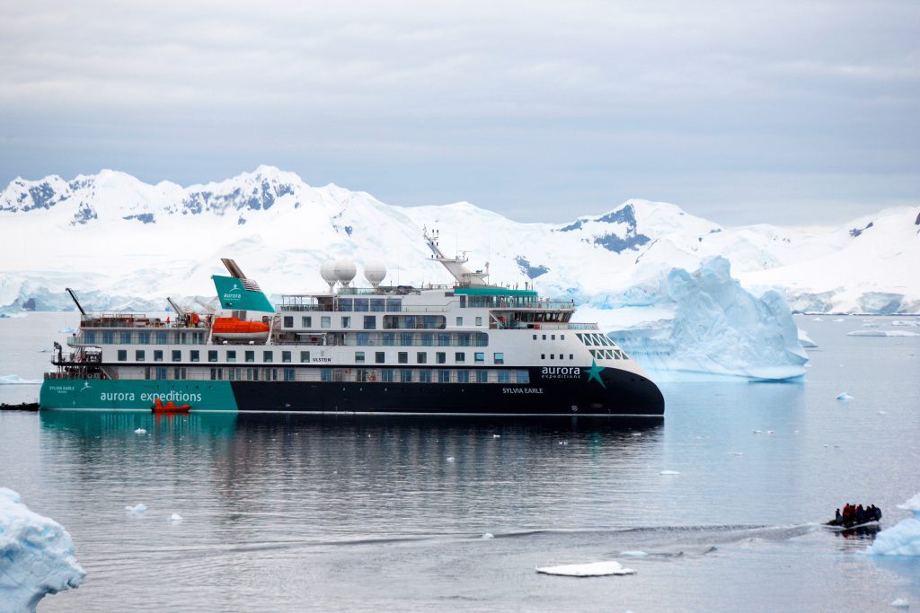 The ship Sylvia Earle in Antarctica. 