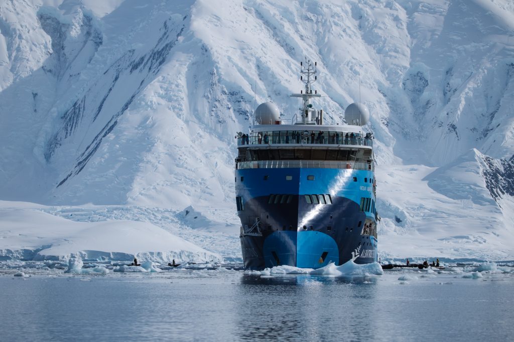 The ship Ocean Albatros in Antarctica.