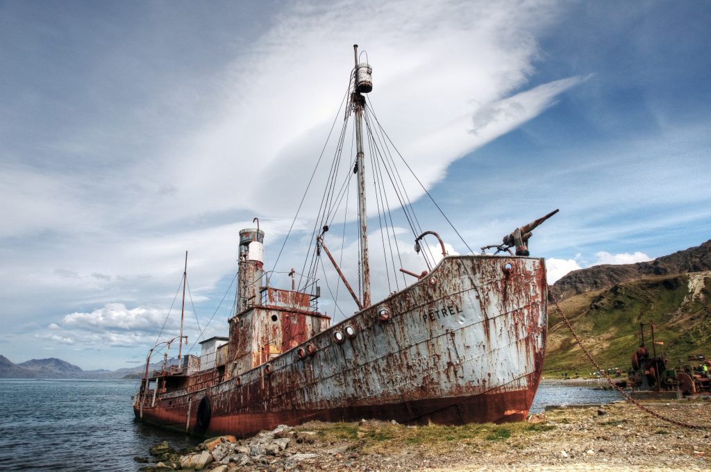 Shipwreck on a beach.